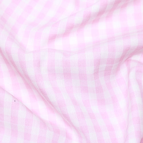 Camisa Regular em Linho com Estampa Xadrez Vichy Bege/ Rosa