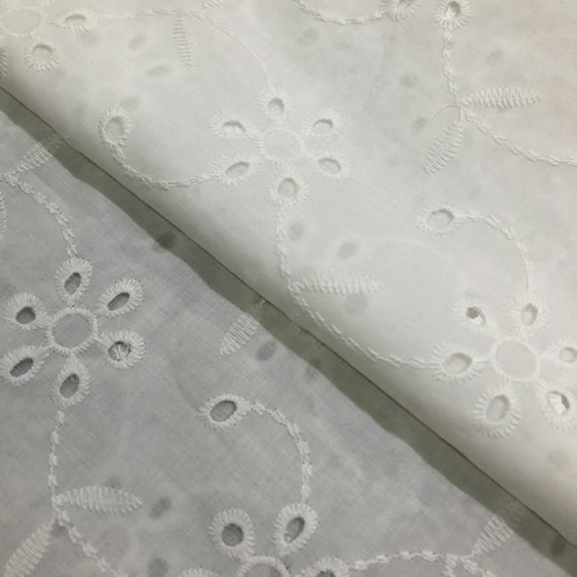 Tecido Laise Bordado 24 - Branco Off White - 100% Algodão