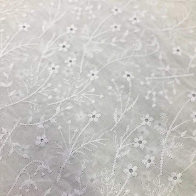 Tecido Laise Bordado 27 - Branco Off White - 100% Algodão