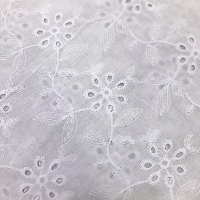 Tecido Laise Bordado 31 - Branco Off White - 100% Algodão