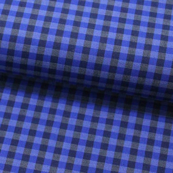 Tecido Camisaria Tricoline Fio 60 - Alexandria 174 - Xadrez P - Azul e Preto - 100% Algodão