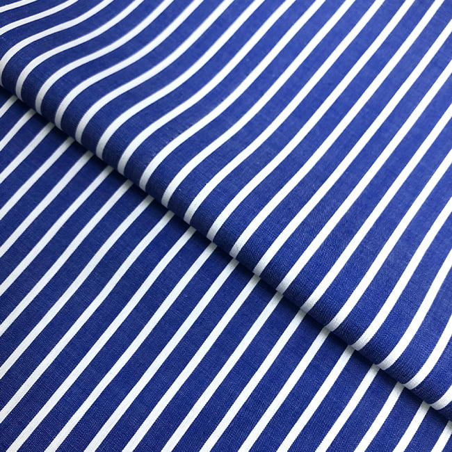 Tecido Tricoline Fio 60 Alexandria 315 Listra GG Branco - Fundo Royal – 100% Algodão