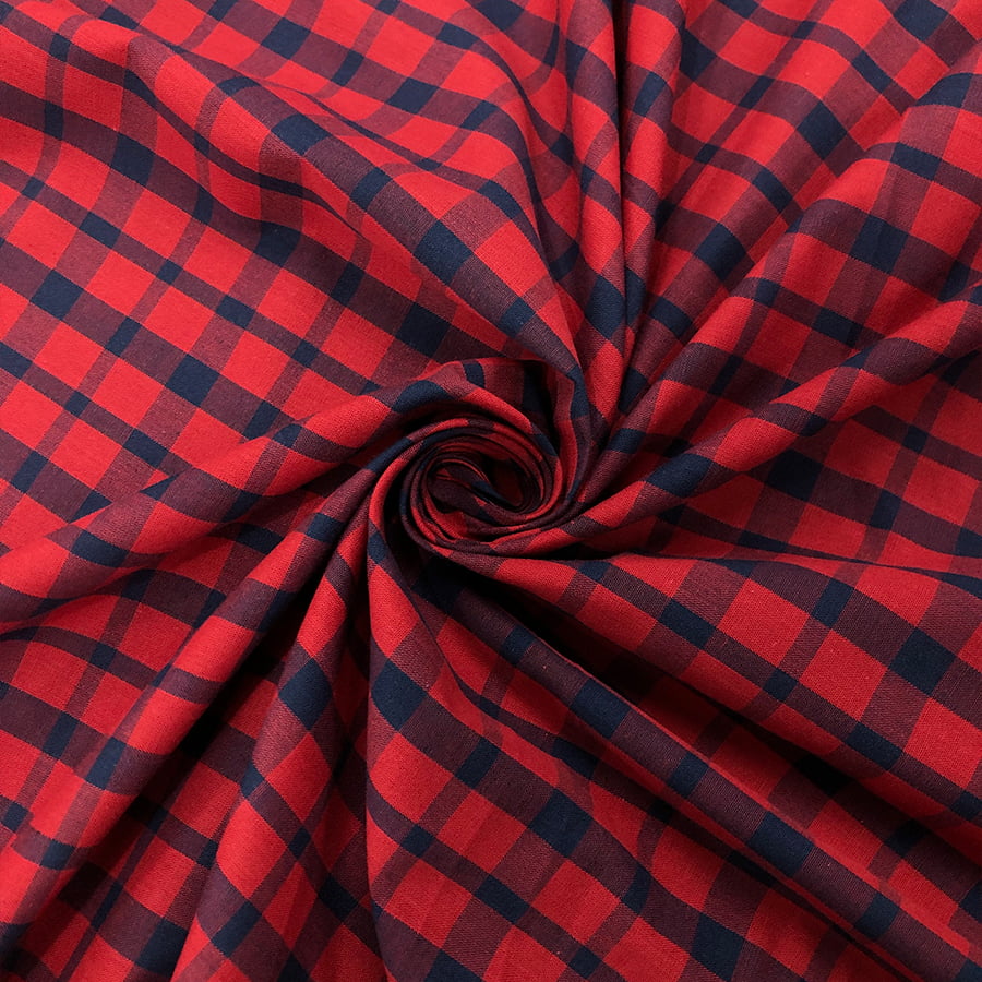 Tecido Tricoline Fio 40 - FT Xadrez Texas 02 Vermelho e Marinho - 100% Algodão