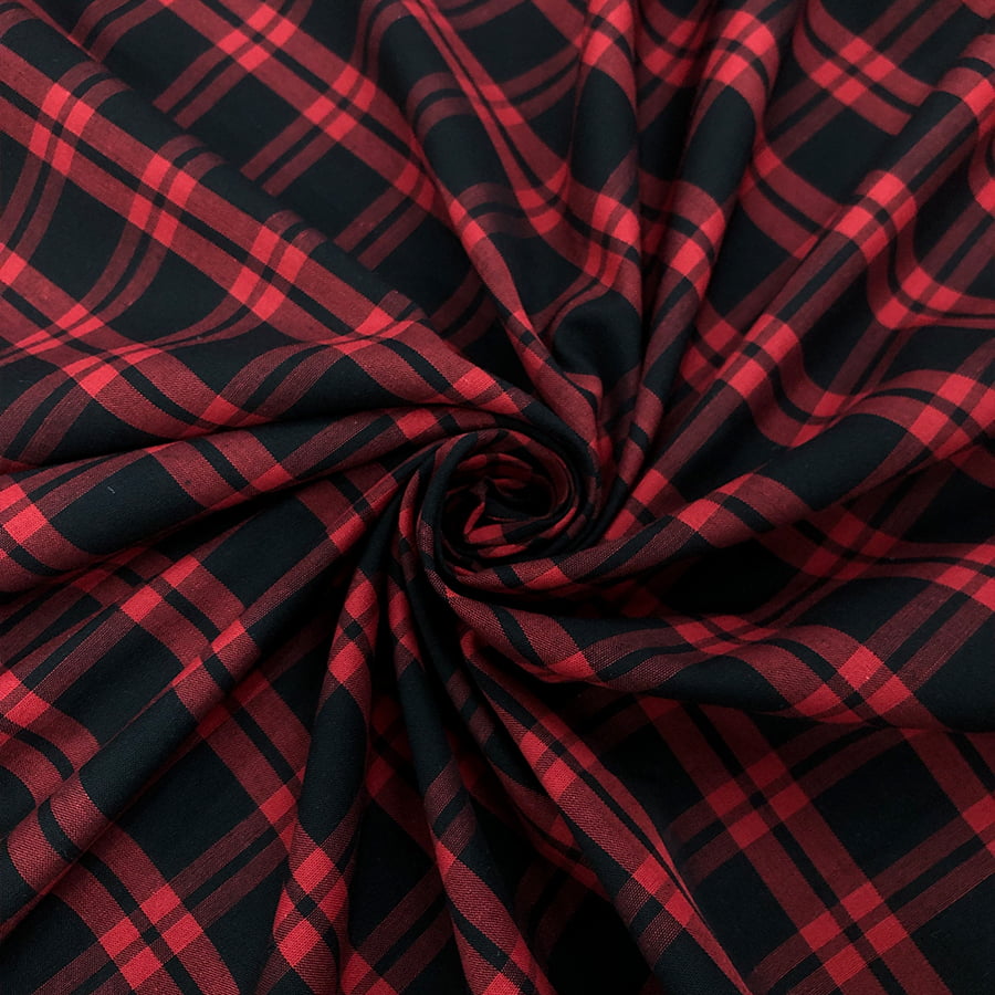 Tecido Tricoline Fio 40 - FT Xadrez Texas 03 Preto e Vermelho - 100% Algodão