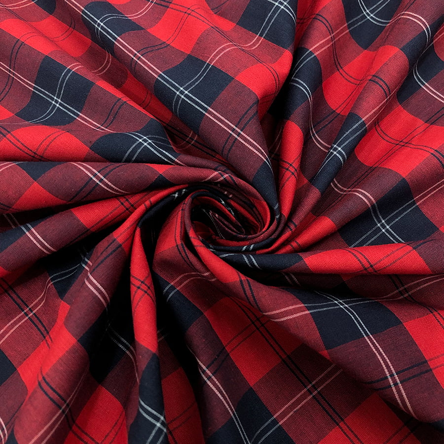 Tecido Tricoline Fio 40 - FT Xadrez Texas 11 Vermelho Marinho e Branco - 100% Algodão