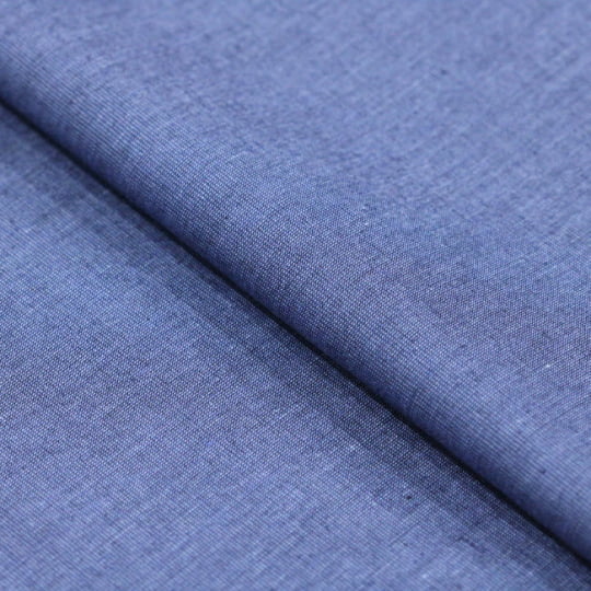 Tecido Camisaria Tricoline Fio 50 - Filas 04 - Liso - Azul Jeans - 100% Algodão