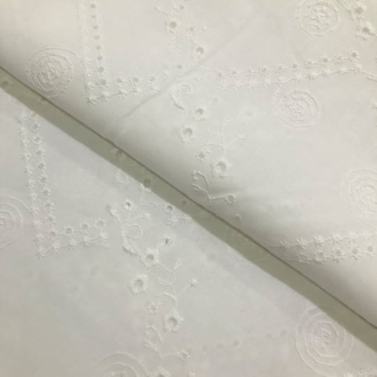 Tecido Laise Bordado 21 - Branco Off White - 100% Algodão