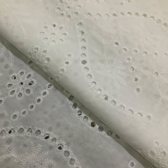 Tecido Laise Bordado 22 - Branco Off White - 100% Algodão