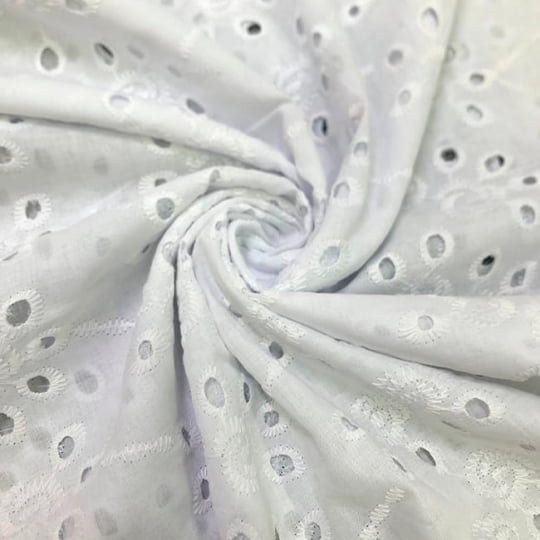 Tecido Laise Bordado 25 - Branco Off White - 100% Algodão