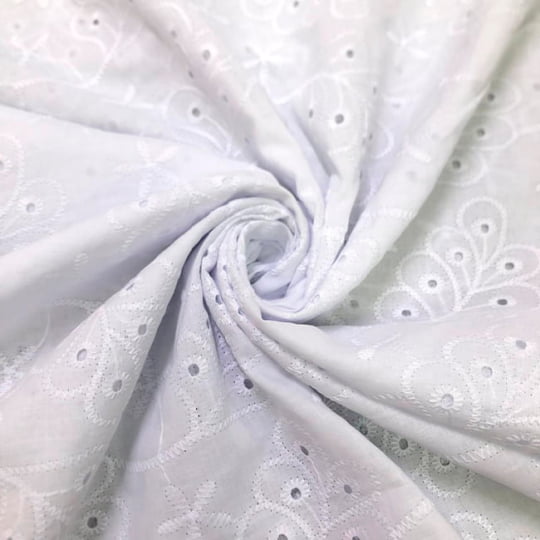 Tecido Laise Bordado 26 - Branco Off White - 100% Algodão