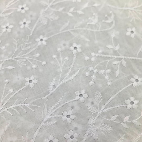 Tecido Laise Bordado 27 - Branco Off White - 100% Algodão