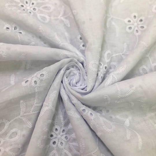 Tecido Laise Bordado 28 - Branco Off White - 100% Algodão