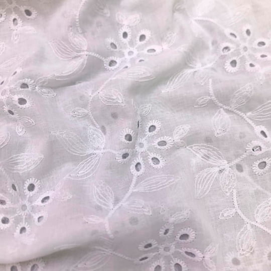 Tecido Laise Bordado 31 - Branco Off White - 100% Algodão