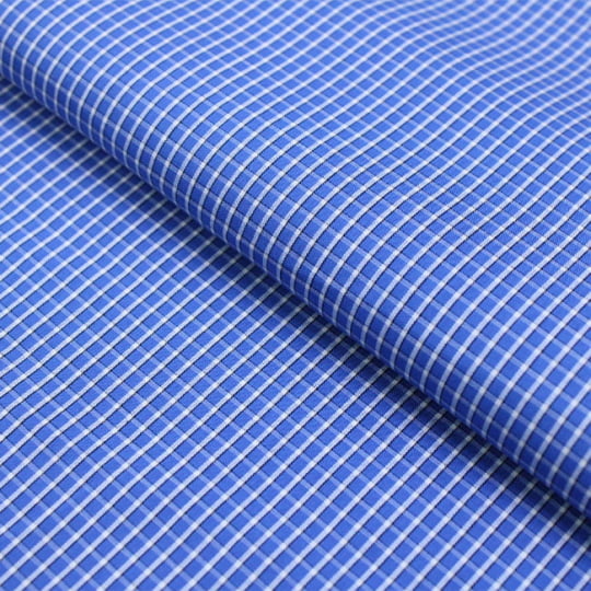 Tecido Camisaria Tricoline Fio 60 - Alexandria 277 - Xadrez P Branco - Fundo Azul Royal - 100% Algodão