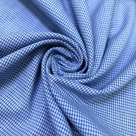 Tecido Camisaria Tricoline Fio 60 - Alexandria 282 Xadrez Royal - Fundo Azul Suave - 100% Algodão