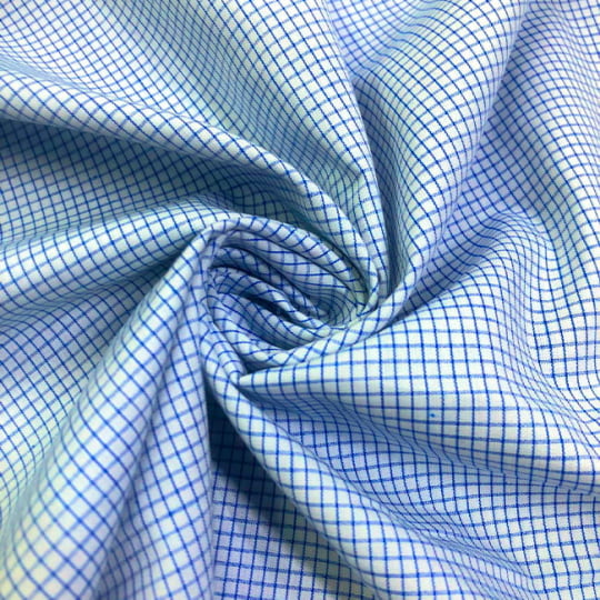 Tecido Camisaria Tricoline Fio 60 - Alexandria 302 - Xadrez M Royal - 100% Algodão