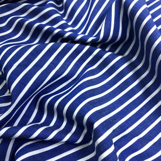 Tecido Camisaria Tricoline Fio 60 - Alexandria 315 - Listra GG Branco - Fundo Royal - 100% Algodão