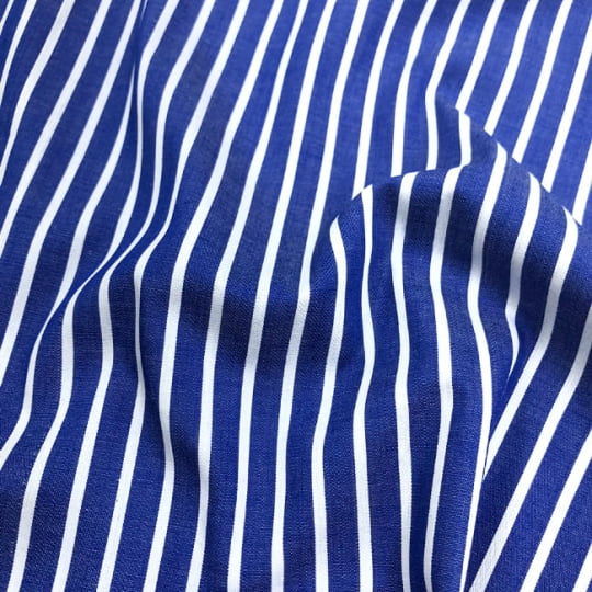 Tecido Tricoline Fio 60 Alexandria 315 Listra GG Branco - Fundo Royal – 100% Algodão