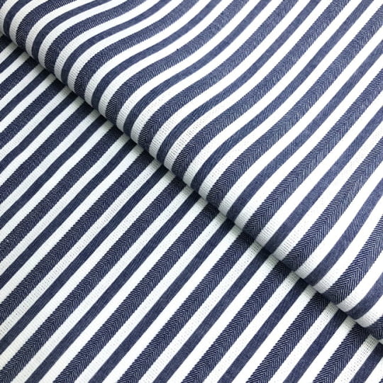 Tecido Camisaria Tricoline Fio 60 - Alexandria 316 - Maquinetado Listra G Marinho - 100% Algodão
