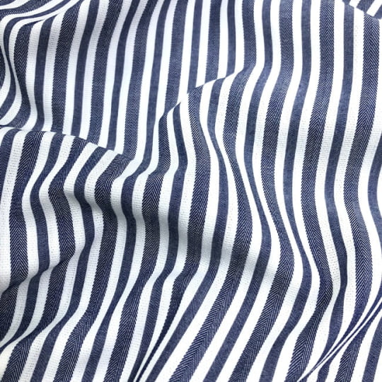 Tecido Camisaria Tricoline Fio 60 - Alexandria 316 - Maquinetado Listra G Marinho - 100% Algodão