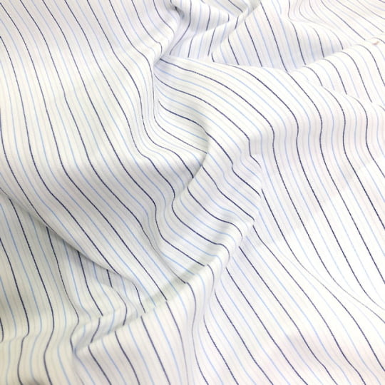 Tecido Camisaria Tricoline Fio 60 - Alexandria 317 - Listra G Marinho e Celeste - 100% Algodão