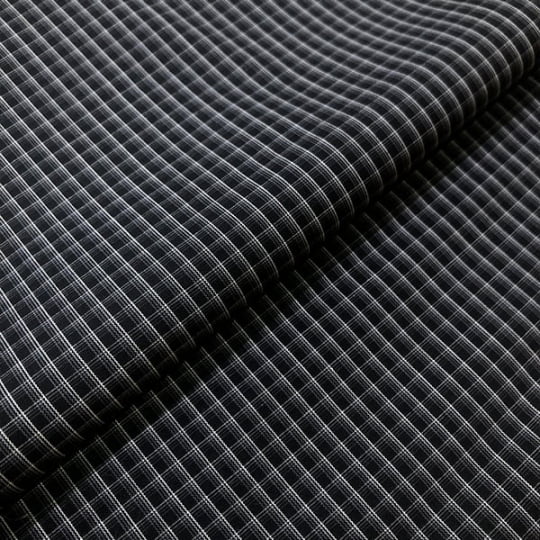 Tecido Camisaria Tricoline Fio 60 - Alexandria 318 - Xadrez  M Branco - Fundo Preto - 100% Algodão