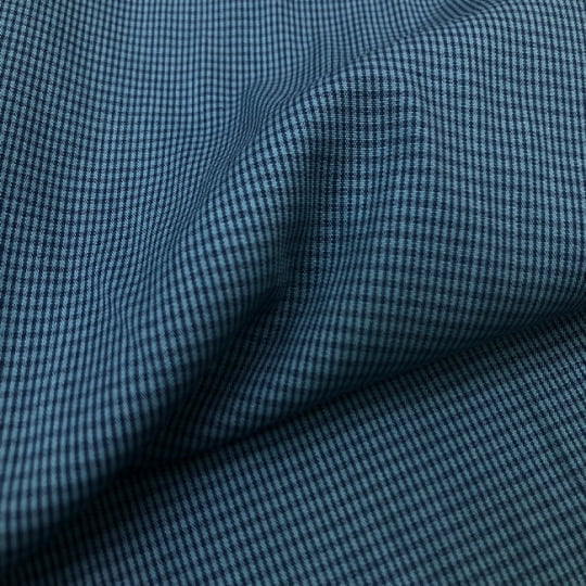 Tecido Camisaria Tricoline Fio 60 - Alexandria 320 - Xadrez P Azul - Fundo Verde Água - 100% Algodão