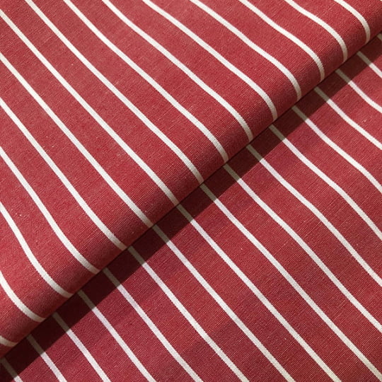 Tecido Camisaria Tricoline Fio 60 - Alexandria 322 - Listra GG Branco - Fundo Vermelho - 100% Algodão