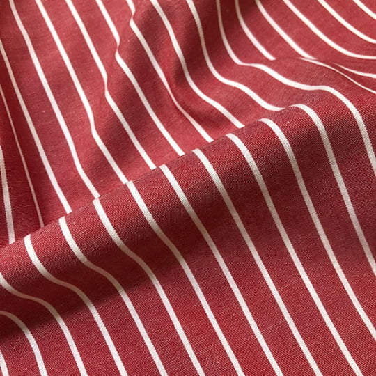 Tecido Camisaria Tricoline Fio 60 - Alexandria 322 - Listra GG Branco - Fundo Vermelho - 100% Algodão