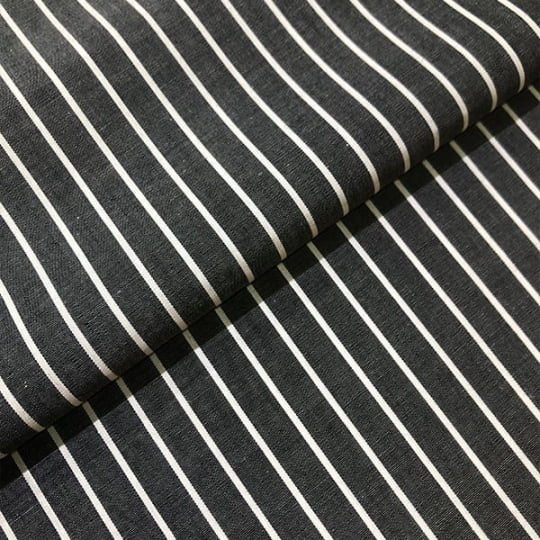 Tecido Camisaria Tricoline Fio 60 - Alexandria 323 - Listra GG Branco - Fundo Preto - 100% Algodão