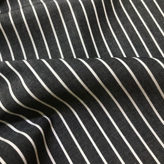 Tecido Camisaria Tricoline Fio 60 - Alexandria 323 - Listra GG Branco - Fundo Preto - 100% Algodão