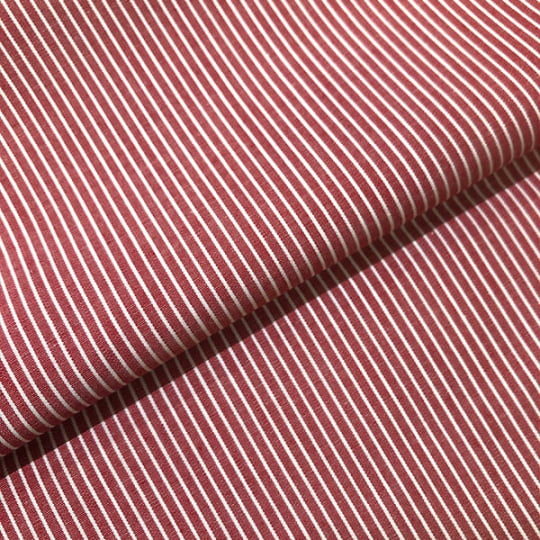 Tecido Camisaria Tricoline Fio 60 - Alexandria 324 - Listra M Branco - Fundo Vermelho - 100% Algodão