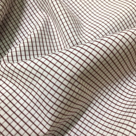 Tecido Camisaria Tricoline Fio 60 - Alexandria 325 - Xadrez M Vinho - Fundo Branco - 100% Algodão