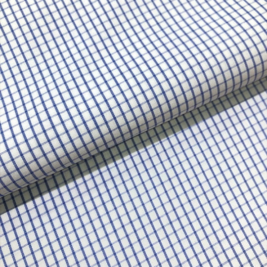 Tecido Camisaria Tricoline Fio 60 - Alexandria 326 - Xadrez M Azul Royal - Fundo Branco - 100% Algodão