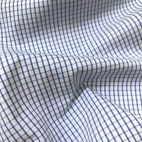 Tecido Camisaria Tricoline Fio 60 - Alexandria 326 - Xadrez M Azul Royal - Fundo Branco - 100% Algodão