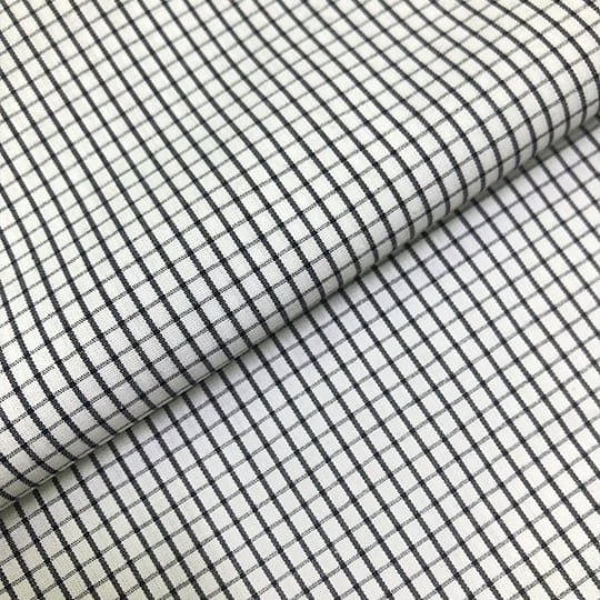 Tecido Camisaria Tricoline Fio 60 - Alexandria 327 - Xadrez M Azul Noite - Fundo Branco - 100% Algodão