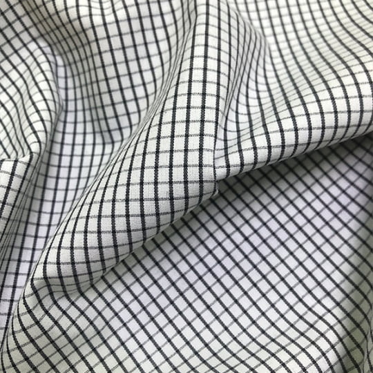 Tecido Camisaria Tricoline Fio 60 - Alexandria 327 - Xadrez M Azul Noite - Fundo Branco - 100% Algodão