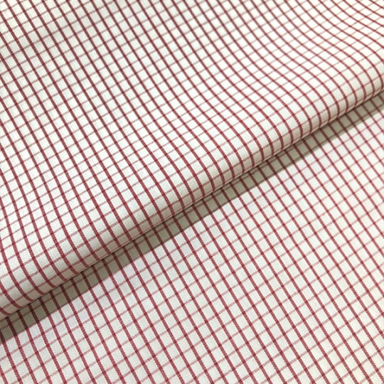 Tecido Camisaria Tricoline Fio 60 - Alexandria 328 - Xadrez M Vermelho - Fundo Branco - 100% Algodão