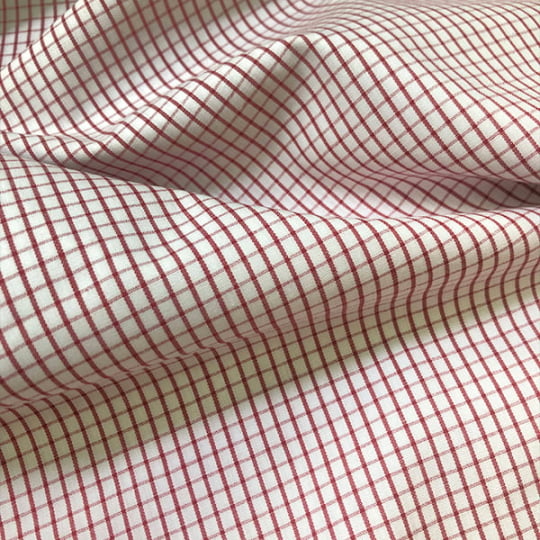 Tecido Camisaria Tricoline Fio 60 - Alexandria 328 - Xadrez M Vermelho - Fundo Branco - 100% Algodão