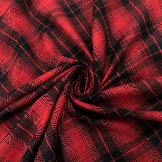 Tecido Tricoline Fio 40 - FT Xadrez Texas 01 Vermelho e Preto - 100% Algodão