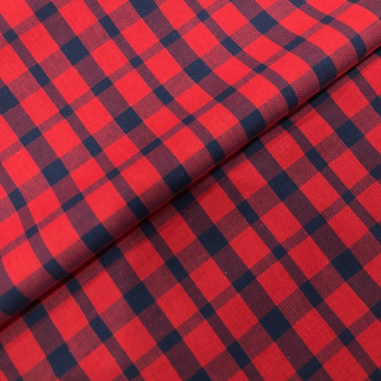 Tecido Tricoline Fio 40 - FT Xadrez Texas 02 Vermelho e Marinho - 100% Algodão