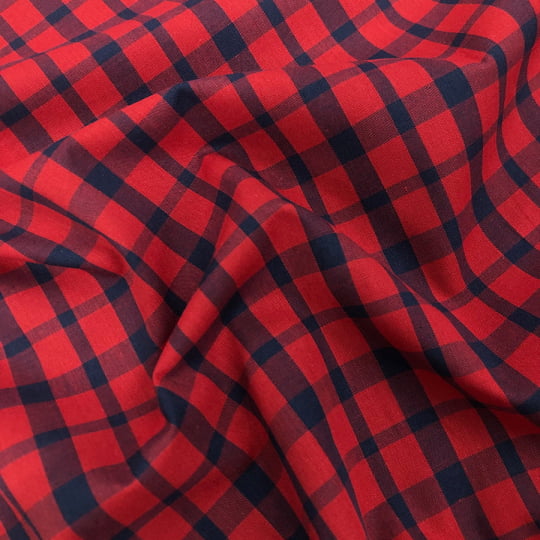 Tecido Tricoline Fio 40 - FT Xadrez Texas 02 Vermelho e Marinho - 100% Algodão