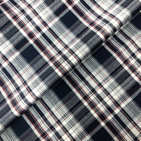 Tecido Tricoline Fio 40 - FT Xadrez Texas 09 Branco Marinho e Vermelho - 100% Algodão
