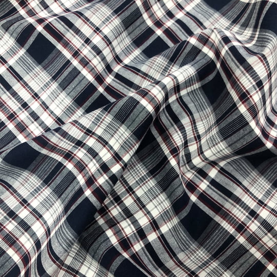 Tecido Tricoline Fio 40 - FT Xadrez Texas 09 Branco Marinho e Vermelho - 100% Algodão