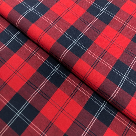 Tecido Tricoline Fio 40 - FT Xadrez Texas 11 Vermelho Marinho e Branco - 100% Algodão