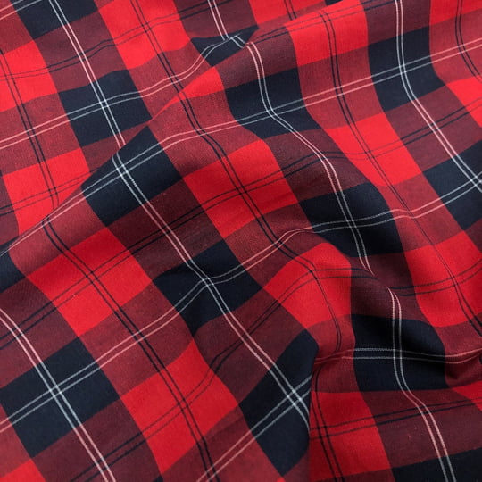 Tecido Tricoline Fio 40 - FT Xadrez Texas 11 Vermelho Marinho e Branco - 100% Algodão