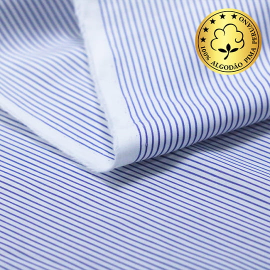 Tecido Camisaria fio 70 - Tremosine 03 Listra M Royal - 100% Algodão Pima
