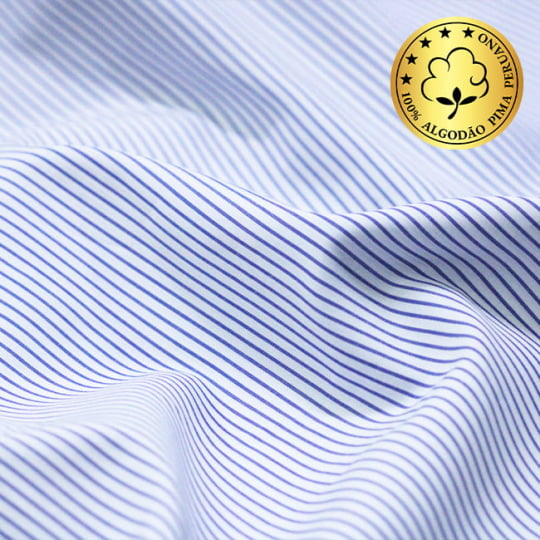 Tecido Camisaria fio 70 - Tremosine 03 Listra M Royal - 100% Algodão Pima