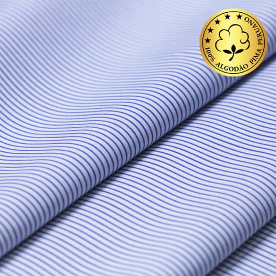 Tecido Camisaria fio 70 - Tremosine 03 Listra M Royal - 100% Algodão Pima