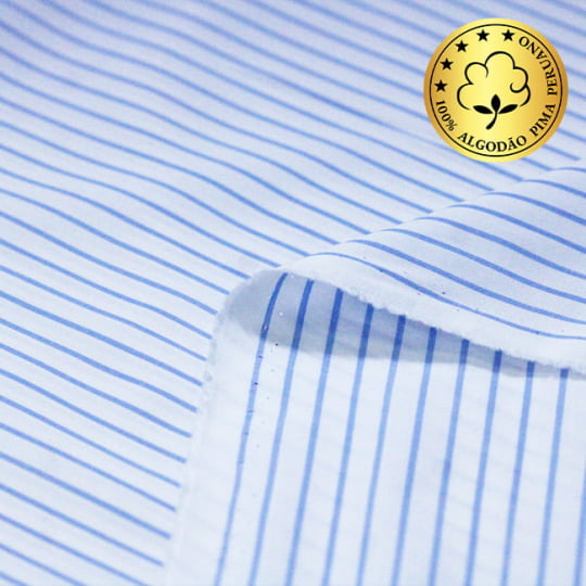 Tecido Camisaria fio 70 - Tremosine 05 Listra GG Celeste - 100% Algodão Pima